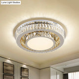Contemporary Crystal Drum Ceiling Lamp With Led Lighting In Nickel Finish