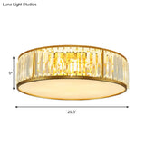 Contemporary Crystal Drum Flush Mount Ceiling Light Gold Finish 3/4/5 Lights Sizes
