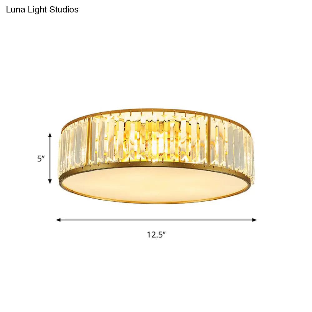Contemporary Crystal Drum Flush Mount Ceiling Light Gold Finish 3/4/5 Lights Sizes
