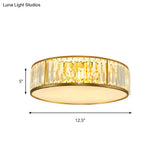 Contemporary Crystal Drum Flush Mount Ceiling Light Gold Finish 3/4/5 Lights Sizes