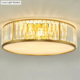 Contemporary Crystal Drum Flush Mount Ceiling Light Gold Finish 3/4/5 Lights Sizes
