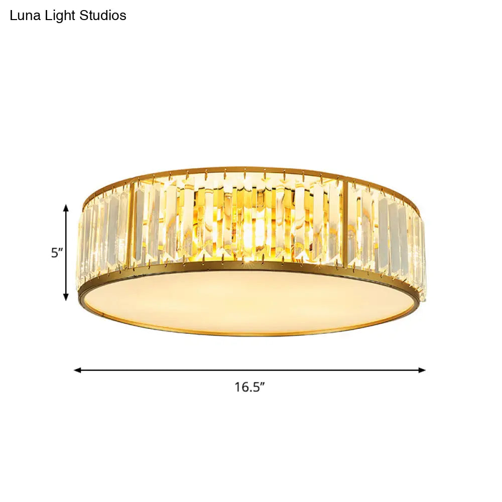 Contemporary Crystal Drum Flush Mount Ceiling Light Gold Finish 3/4/5 Lights Sizes