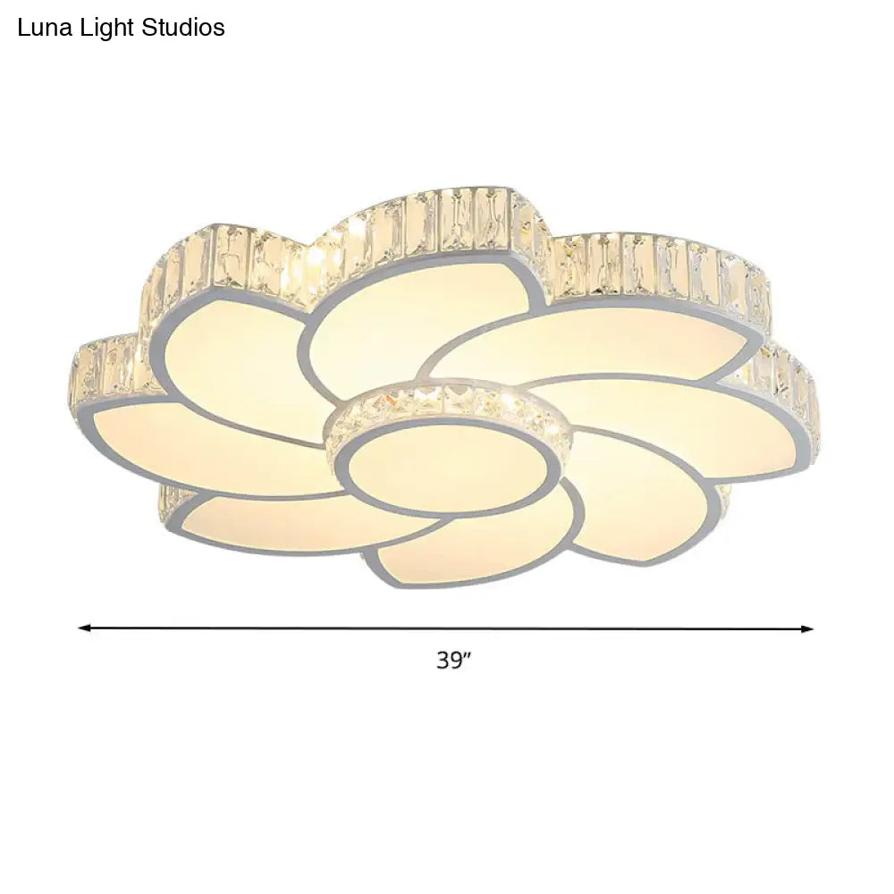 Contemporary Crystal Floral Led Flush Light For Bedroom - 23.5’/31.5’/39’ White 3 Colors