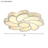 Contemporary Crystal Floral Led Flush Light For Bedroom - 23.5’/31.5’/39’ White 3 Colors