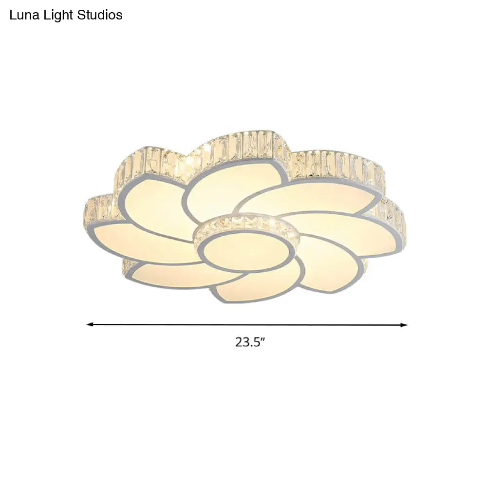 Contemporary Crystal Floral Led Flush Light For Bedroom - 23.5’/31.5’/39’ White 3 Colors