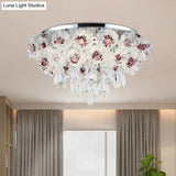 Contemporary Crystal Flower Ceiling Lamp - 3-Light Flushmount Lighting For Living Room