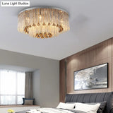 Contemporary Crystal Flush Light Fixture - Round Nickel Ceiling Mount For Living Room (9/12/18