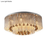 Contemporary Crystal Flush Light Fixture - Round Nickel Ceiling Mount For Living Room (9/12/18