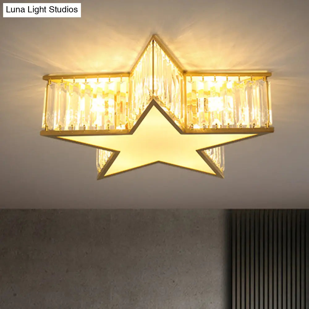 Contemporary Crystal Flush Mount Ceiling Light Fixture - Pentagram Design