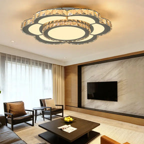 Contemporary Crystal Flush Mount Lamp: Floral Living Room Led Light Fixture In Warm/White -