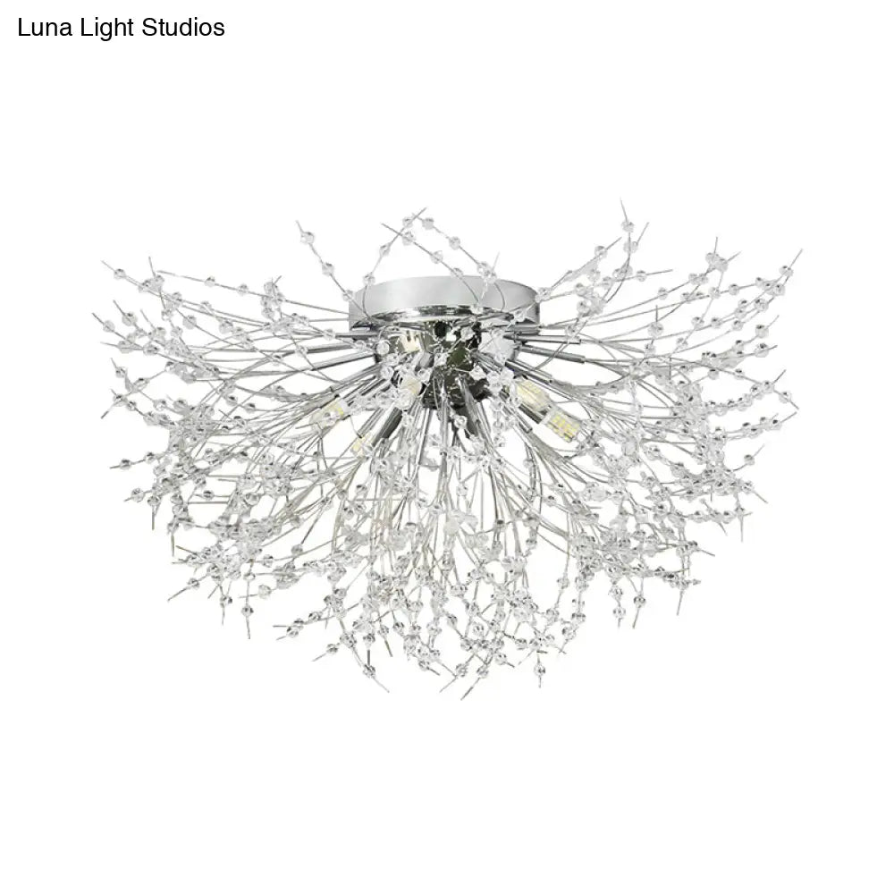 Contemporary Crystal Flush Mount Lamp - Silver/Gold Warm Light 6/8 Lights Bedroom Ceiling Fixture