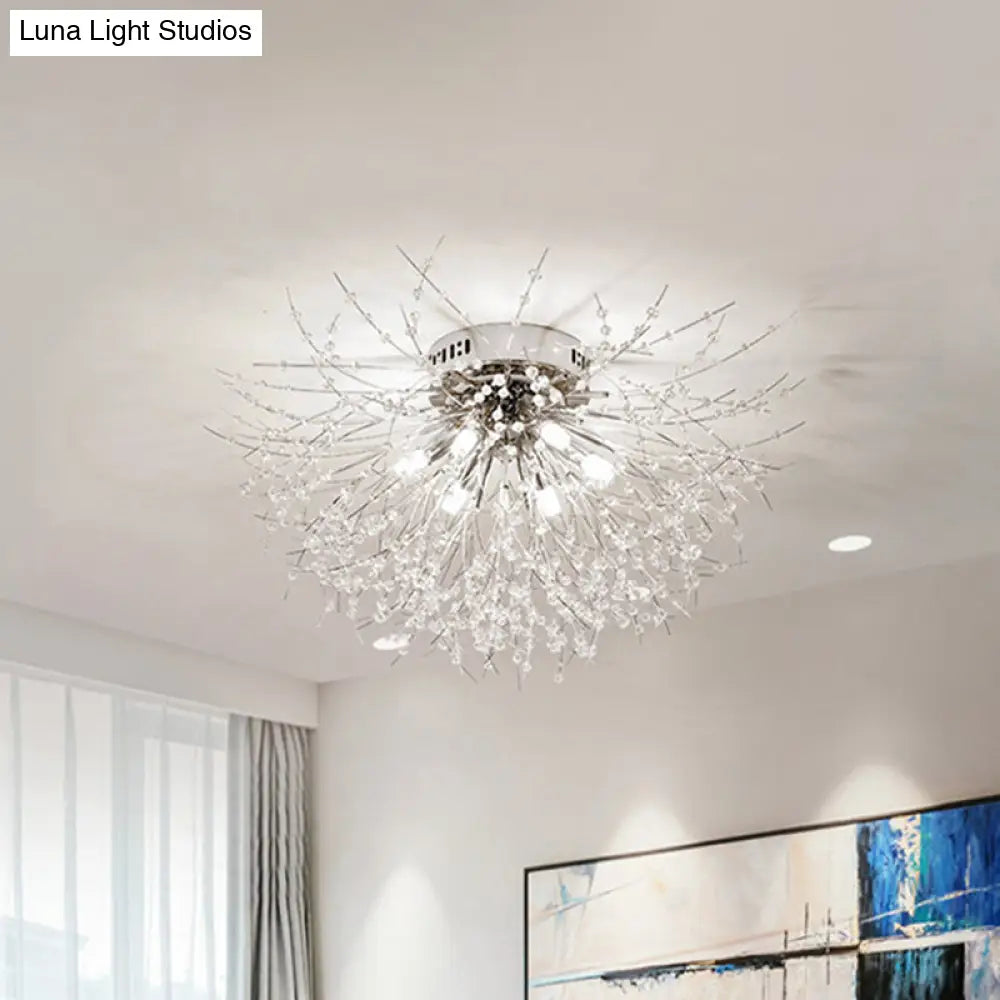 Contemporary Crystal Flush Mount Lamp - Silver/Gold Warm Light 6/8 Lights Bedroom Ceiling Fixture