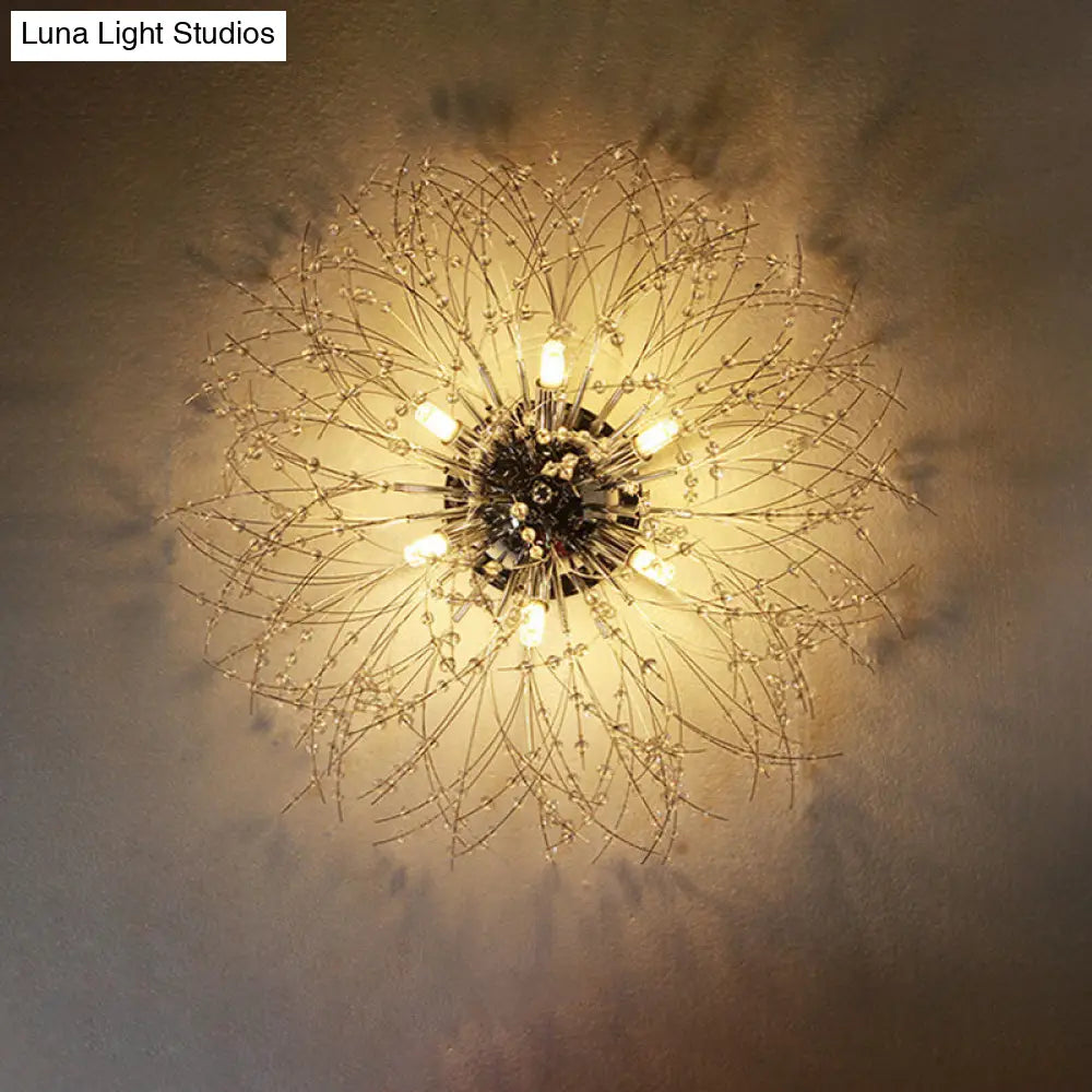 Contemporary Crystal Flush Mount Lamp - Silver/Gold Warm Light 6/8 Lights Bedroom Ceiling Fixture