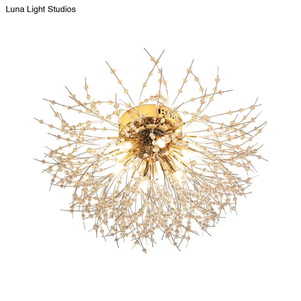 Contemporary Crystal Flush Mount Lamp - Silver/Gold Warm Light 6/8 Lights Bedroom Ceiling Fixture
