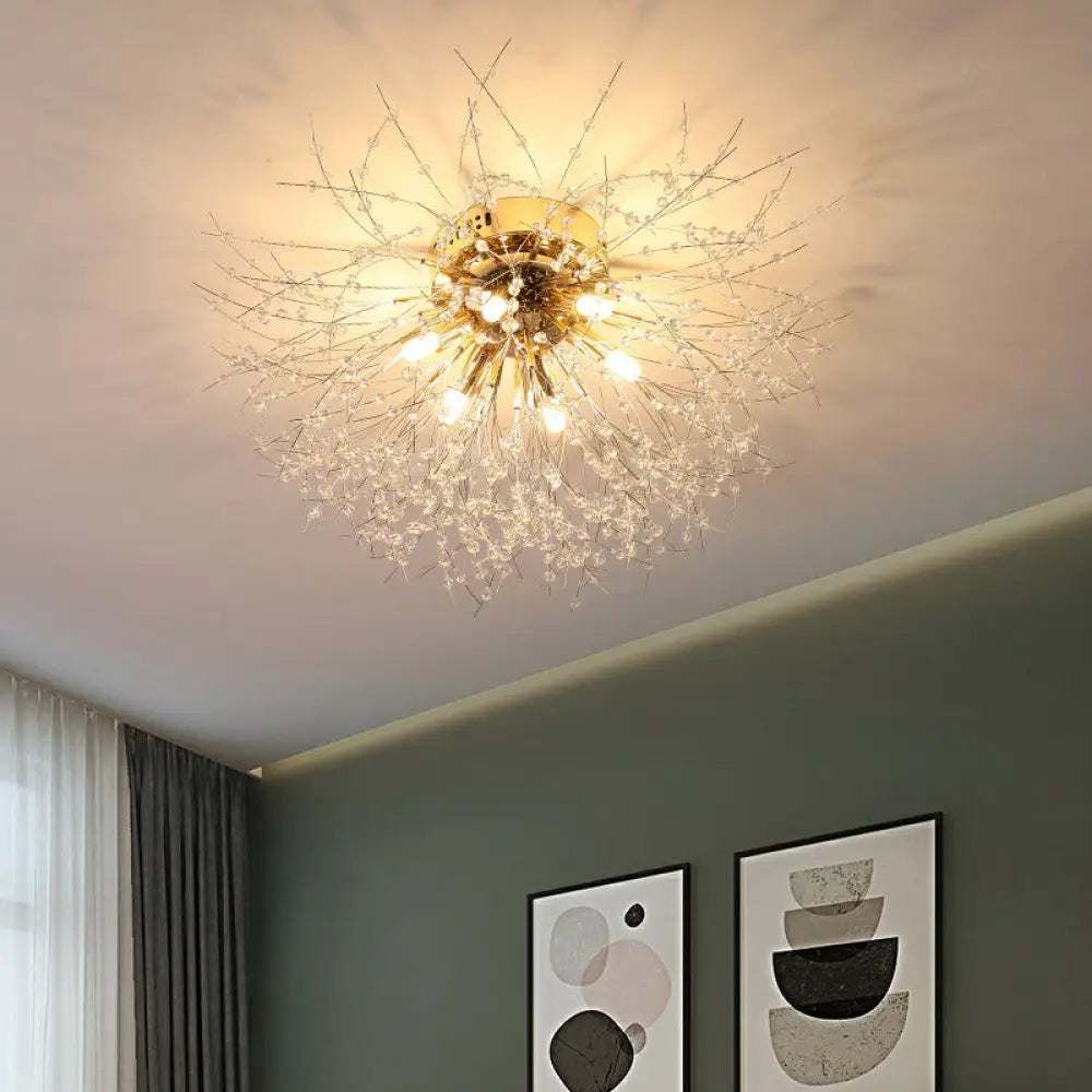 Contemporary Crystal Flush Mount Lamp - Silver/Gold Warm Light 6/8 Lights Bedroom Ceiling Fixture