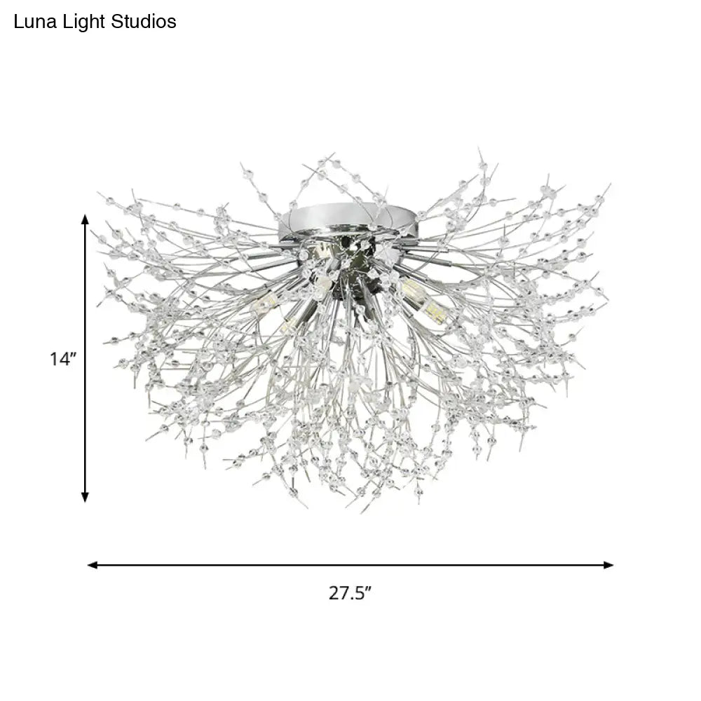 Contemporary Crystal Flush Mount Lamp - Silver/Gold Warm Light 6/8 Lights Bedroom Ceiling Fixture