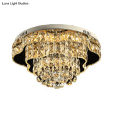 Contemporary Crystal Flush Mount Led Ceiling Light In Chrome For Bedroom