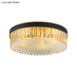 Contemporary Crystal Flush Mount Light In Gold 3/4 Heads Rectangle-Cut Drum Shape 12’/16’ Width