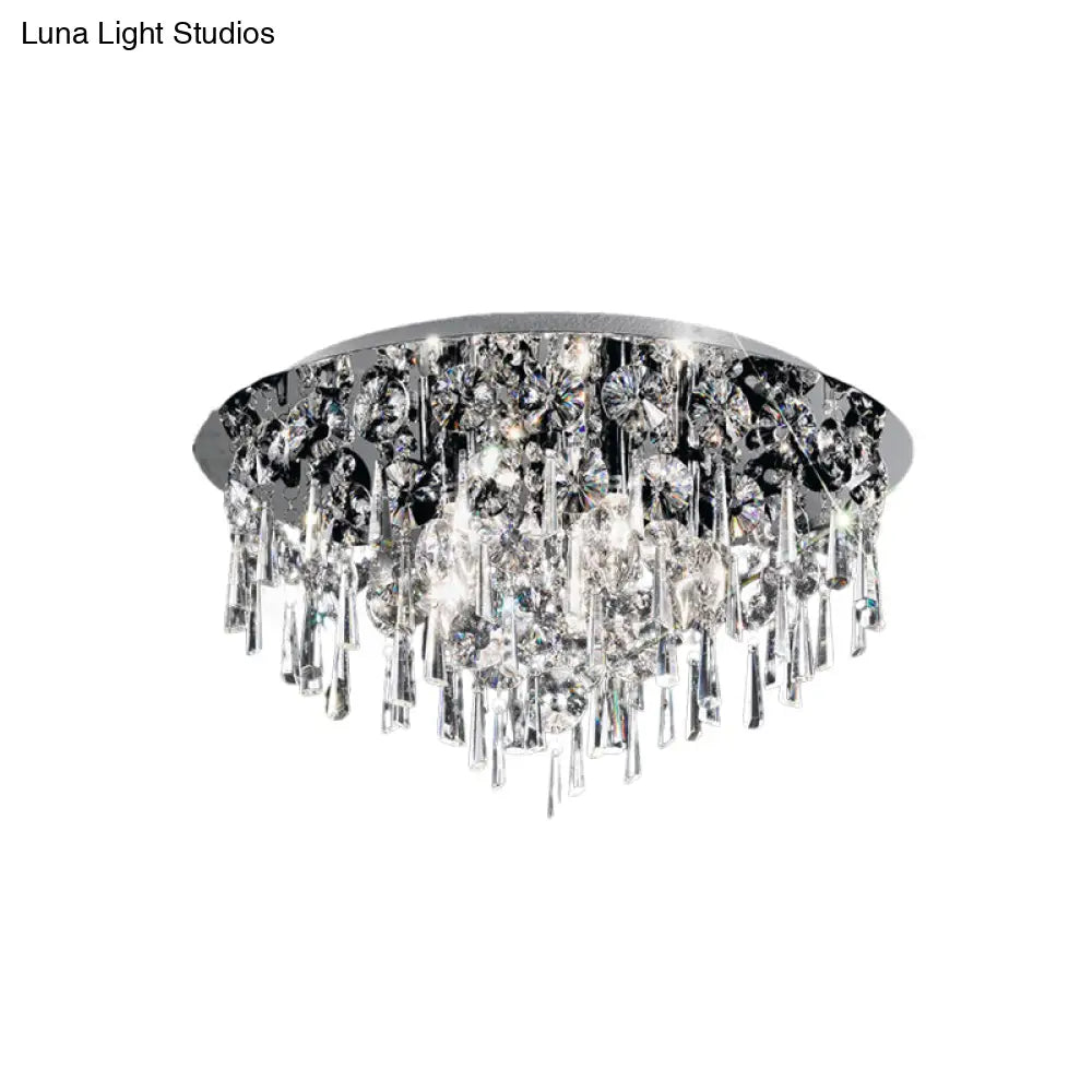 Contemporary Crystal Fringe Flush Mount Ceiling Light With 4 Chrome Heads