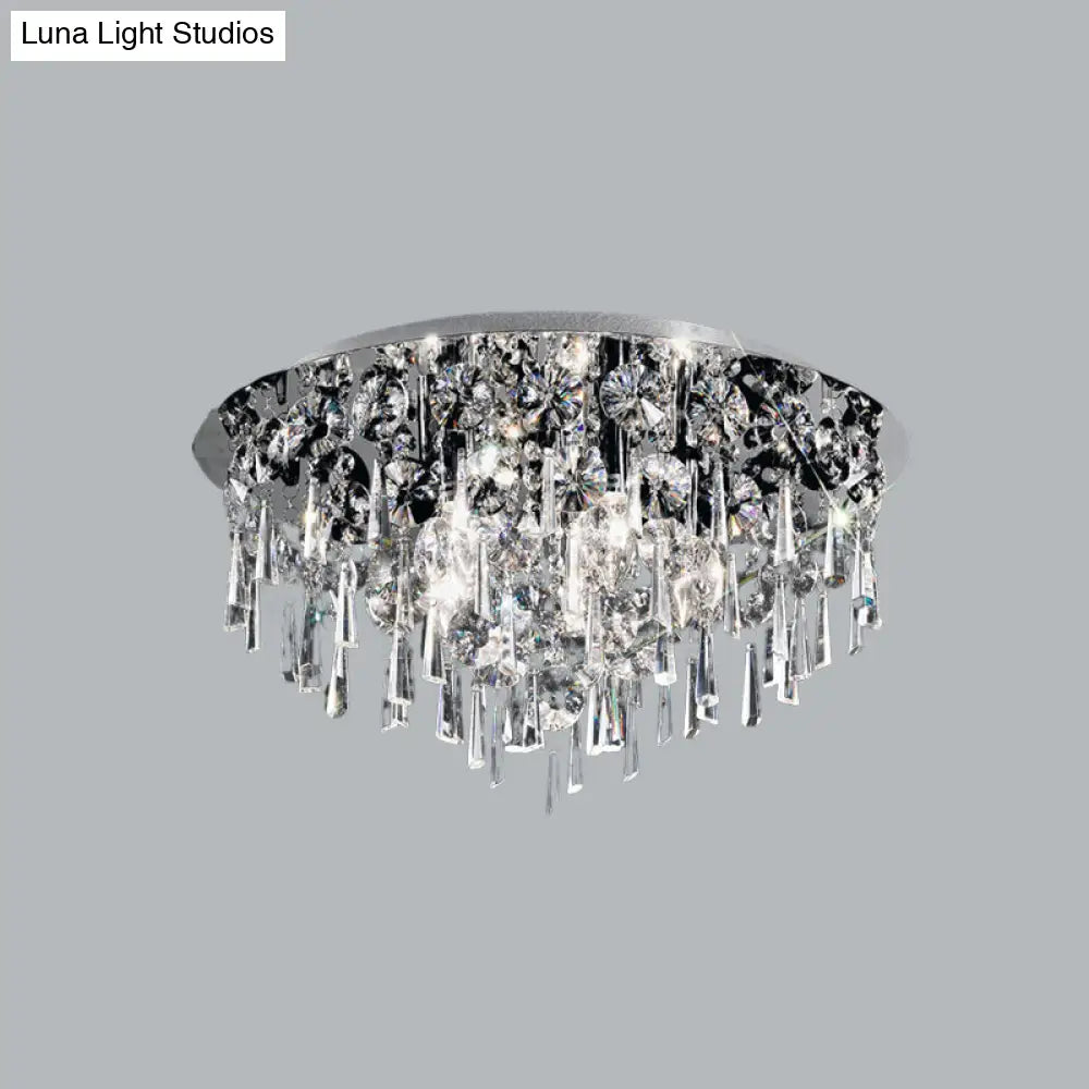 Contemporary Crystal Fringe Flush Mount Ceiling Light With 4 Chrome Heads