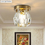 Contemporary Crystal Globe Flush Mount Ceiling Light For Corridor - 1 Brass Fixture