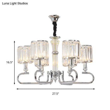 Contemporary Crystal Hanging Ceiling Light - Chrome Chandelier 3/6 Options