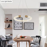 Contemporary Crystal Led Brass Suspension Pendant Light - Circular Hanging Chandelier 16/23.5/31.5