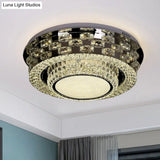 Contemporary Crystal Led Ceiling Light Fixture - Chrome Round/Square Flush - Mount