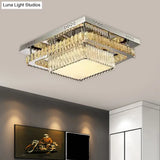 Contemporary Crystal Led Ceiling Light Fixture - Chrome Round/Square Flush - Mount