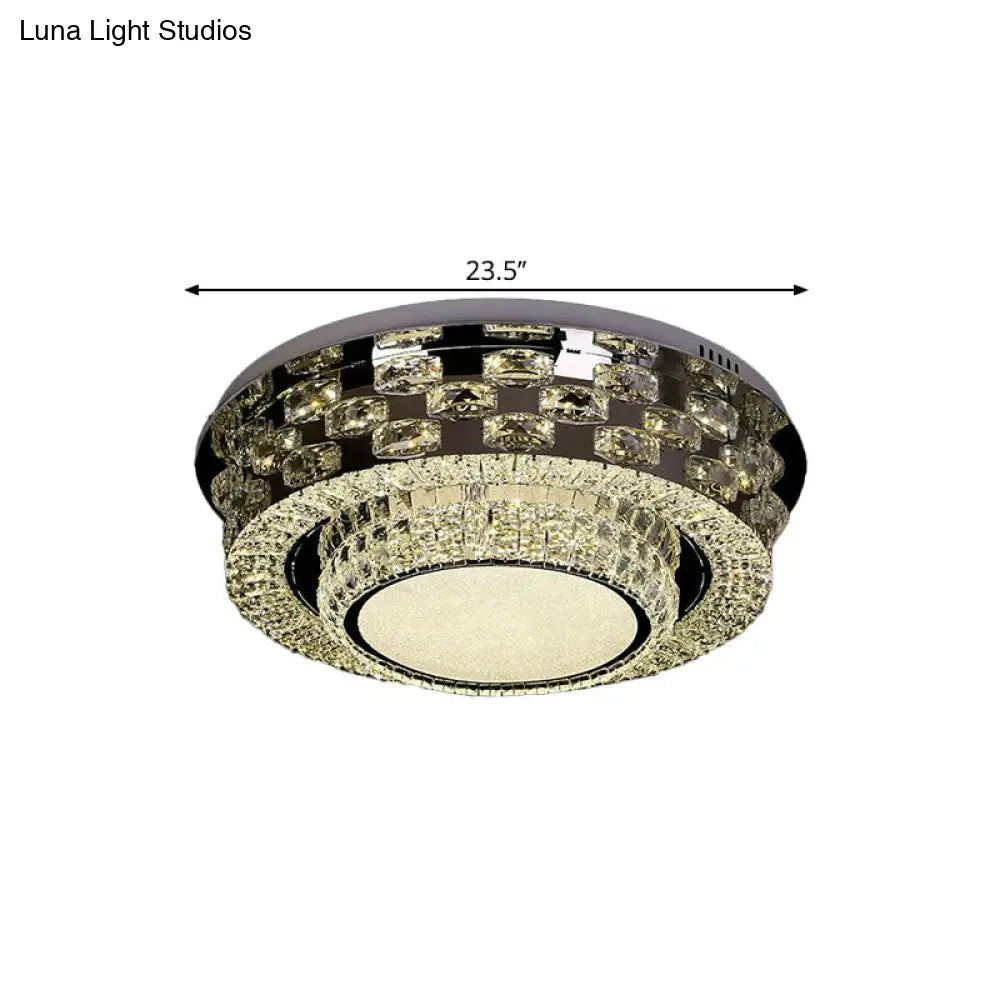 Contemporary Crystal Led Ceiling Light Fixture - Chrome Round/Square Flush - Mount