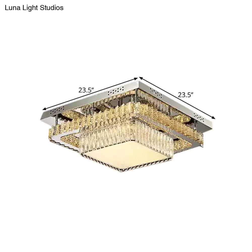 Contemporary Crystal Led Ceiling Light Fixture - Chrome Round/Square Flush - Mount