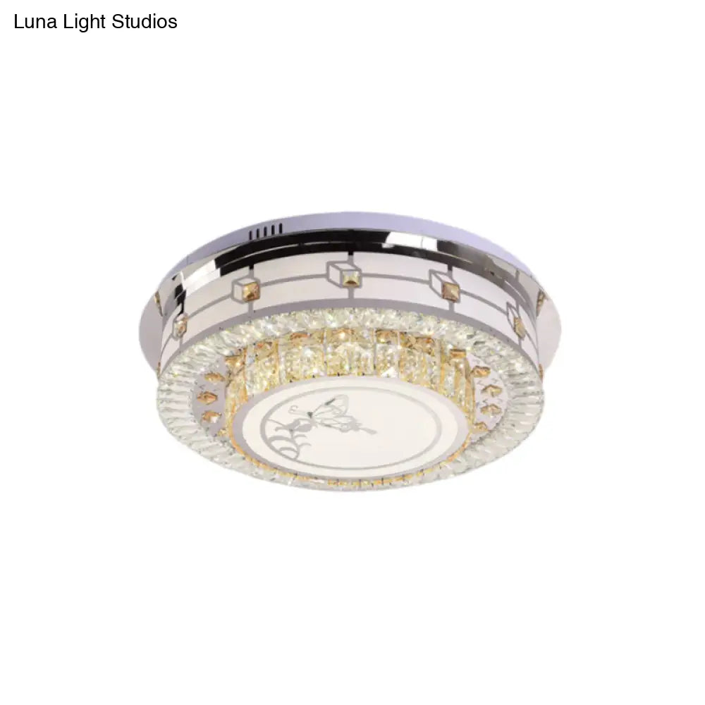 Contemporary Crystal Led Ceiling Light With Butterfly Pattern - Chrome Flush Mount Fixture