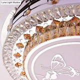 Contemporary Crystal Led Ceiling Light With Butterfly Pattern - Chrome Flush Mount Fixture