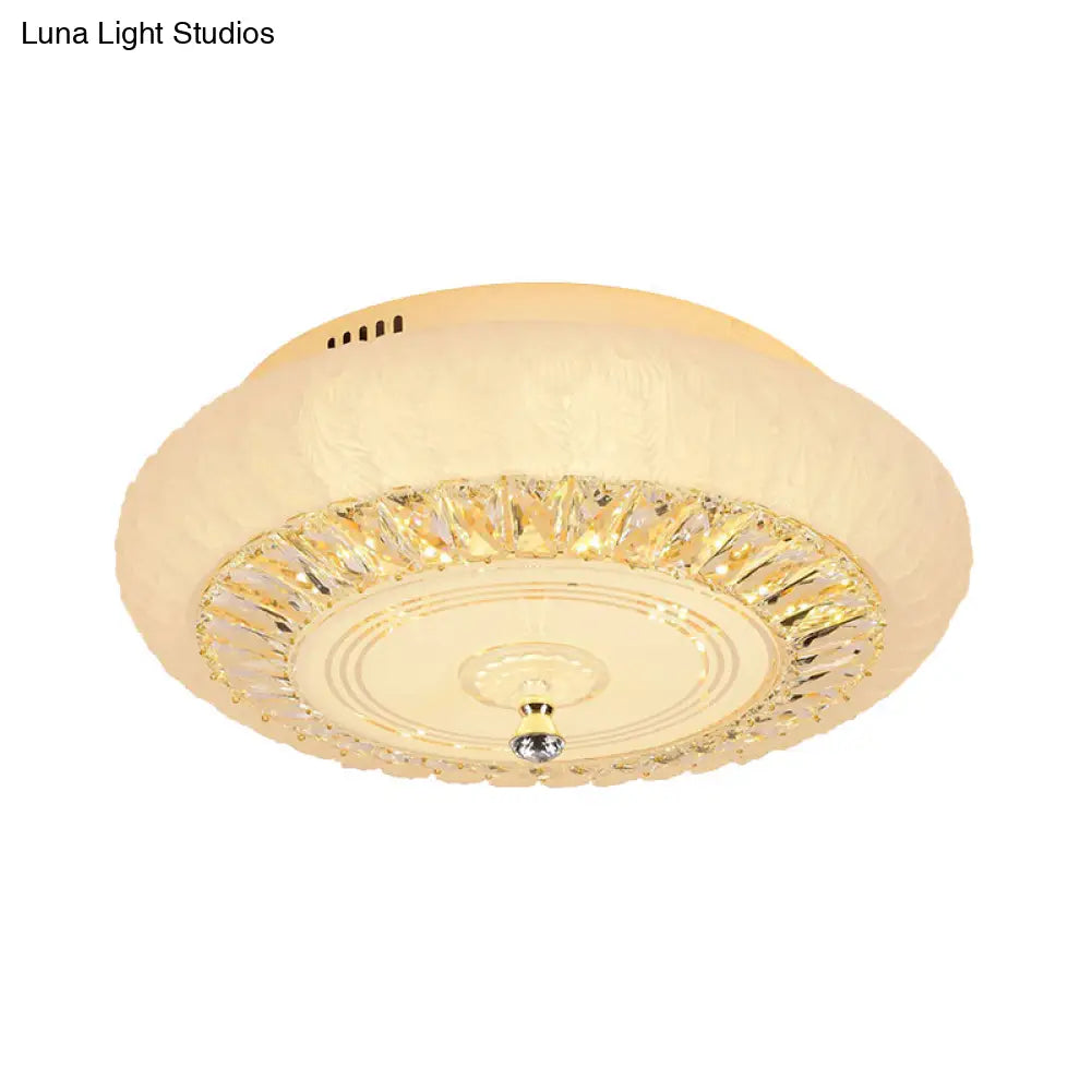 Contemporary Crystal Led Ceiling Mount Light - Gold Finish Round Design Flushmount For Living Room