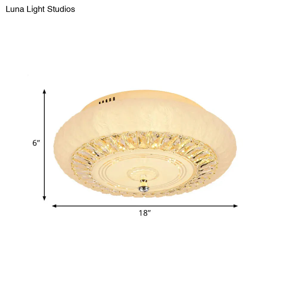 Contemporary Crystal Led Ceiling Mount Light - Gold Finish Round Design Flushmount For Living Room