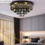 Contemporary Crystal Led Ceiling Mount Light - Smoke Gray Layered Design For Dining Room