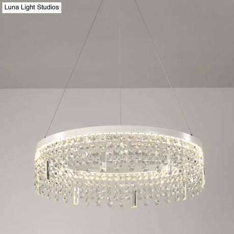 Contemporary Crystal Led Chandelier Lamp With Dual-Tiered Ring Design – Silver Suspension