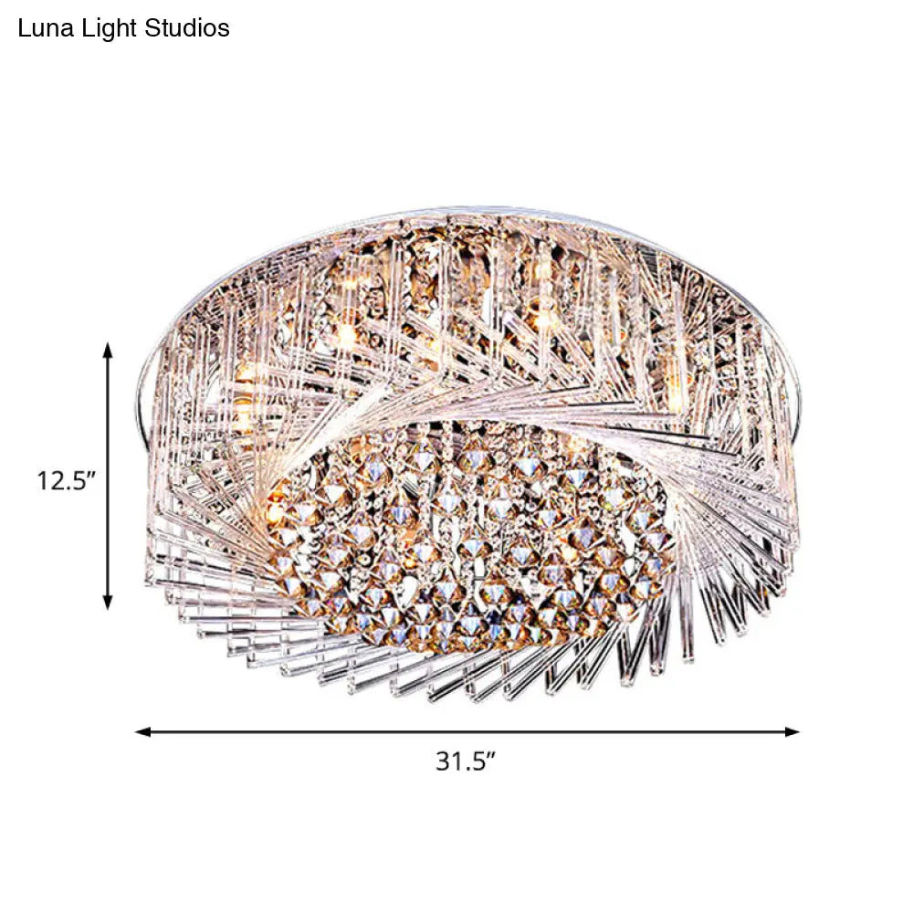 Contemporary Crystal Led Drum Ceiling Lamp With Chrome Flush Mount - 23.5’/31.5’ Wide