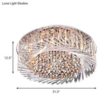 Contemporary Crystal Led Drum Ceiling Lamp With Chrome Flush Mount - 23.5’/31.5’ Wide