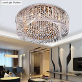 Contemporary Crystal Led Drum Ceiling Lamp With Chrome Flush Mount - 23.5’/31.5’ Wide