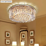 Contemporary Crystal Led Drum Ceiling Lamp With Chrome Flush Mount - 23.5’/31.5’ Wide