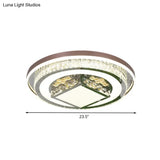 Contemporary Crystal Led Flush Mount Brown Light For Bedroom