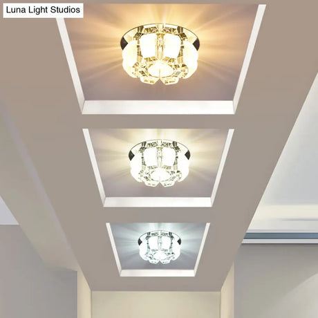 Contemporary Crystal Led Flush Mount Ceiling Light - Clear Floral Design For Entryway