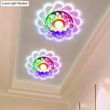 Contemporary Crystal Led Flush Mount Ceiling Light - Clear Flower Design For Hallway