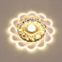 Contemporary Crystal Led Flush Mount Ceiling Light - Clear Flower Design For Hallway / Warm