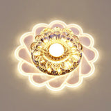 Contemporary Crystal Led Flush Mount Ceiling Light - Clear Flower Design For Hallway / Warm