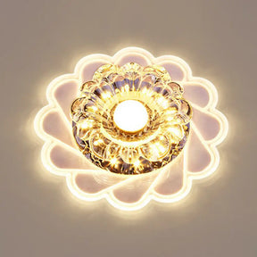 Contemporary Crystal Led Flush Mount Ceiling Light - Clear Flower Design For Hallway / Warm