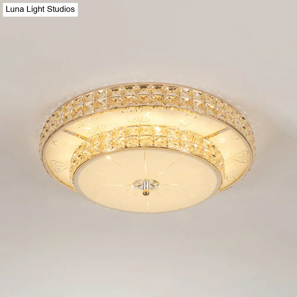 Contemporary Crystal Led Flush Mount Ceiling Light In Champagne For Parlor - Flower/Round Design