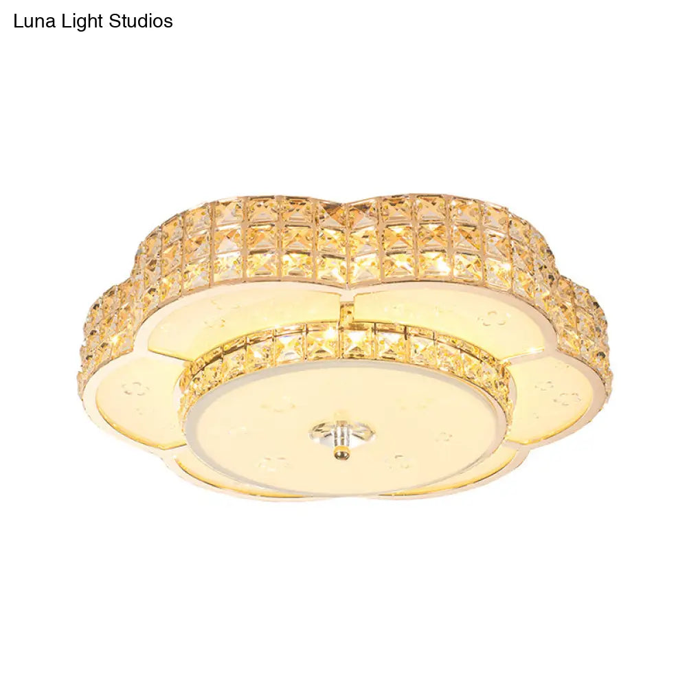 Contemporary Crystal Led Flush Mount Ceiling Light In Champagne For Parlor - Flower/Round Design
