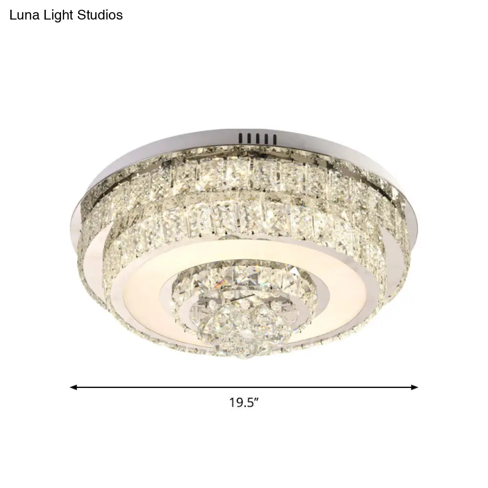 Contemporary Crystal Led Flush Mount Ceiling Light With Clear Drops For Bedroom